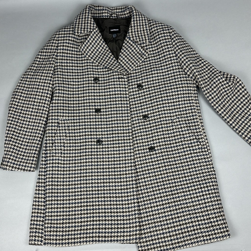 Express Black and White Houndstooth Pea Coat